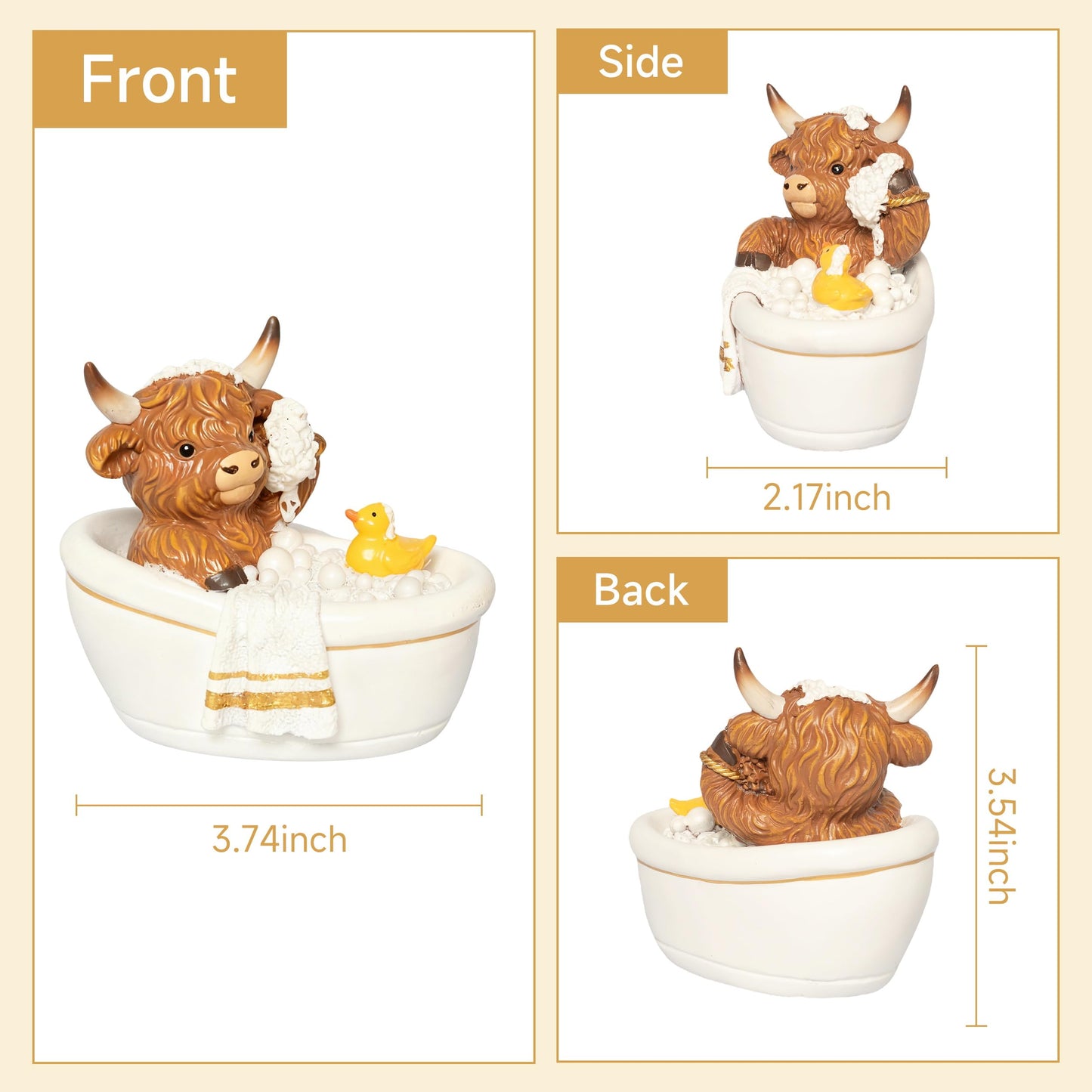 YeehaWhoo Highland Cow Bathroom Decor, Highland Cow Gifts for Women, Cow Figurine with Bathtub/Toilet/Tissue, Xmas Rustic Resin Ornaments Statue for Farmhouse Kitchen Home Table Christmas Decoration