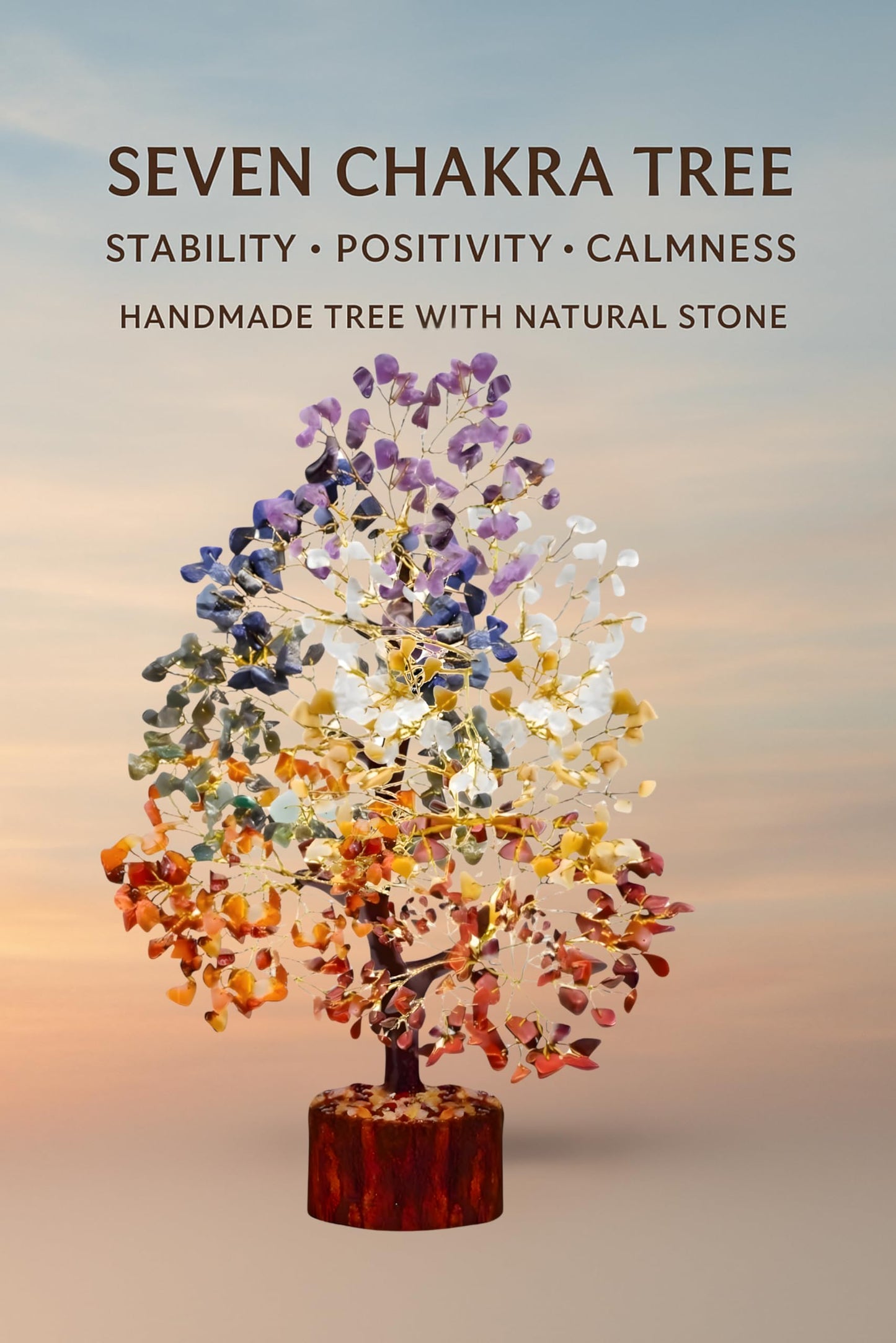 Mr.stonecreations 7 Chakra Crystal Tree of Life Natural Gemstone Vastu Tree for Home Decor, Meditation & Reiki Healing Handmade Spiritual Energy Gift (Pack of 1)