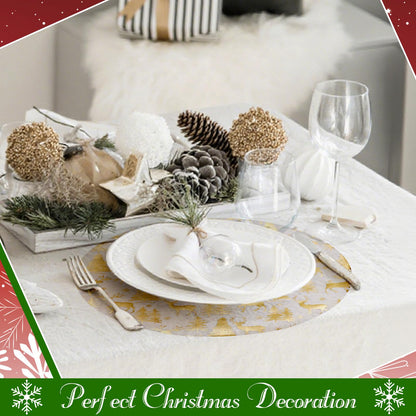 100 Pcs Christmas Placemats 13 Inch Gold Reindeer Mesh Place Mats Disposable Round Cute Elk Snow Forest Xmas Table Mat for Winter Seasonal Holiday Party Decor Kitchen Dining Room Farmhouse Home Decor