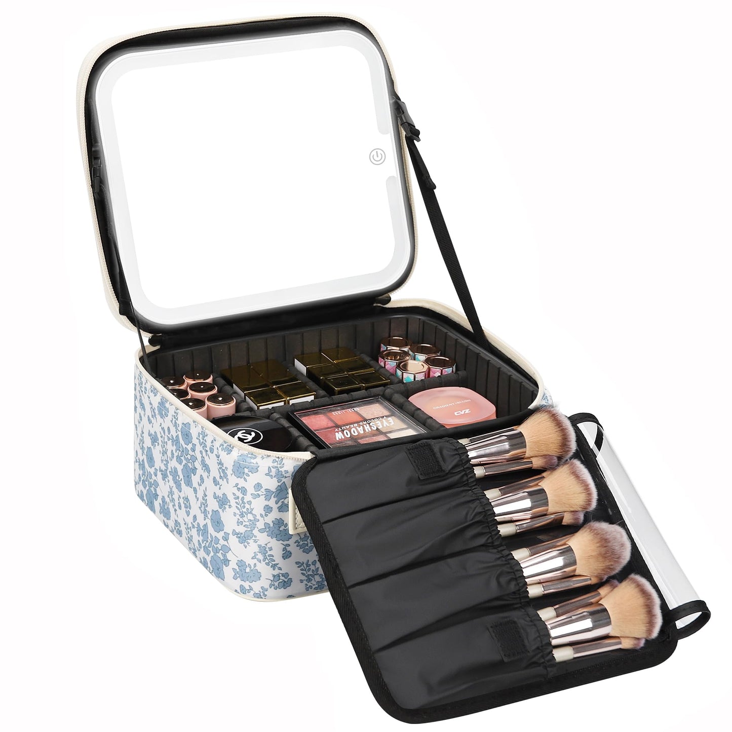 Relavel Travel Makeup Bag With LED Mirror, Cosmetic Train Case with Light up Mirror, Portable Makeup Artist Organizer Bag with Adjustable Dividers, Makeup Brush Holder Storage, Black
