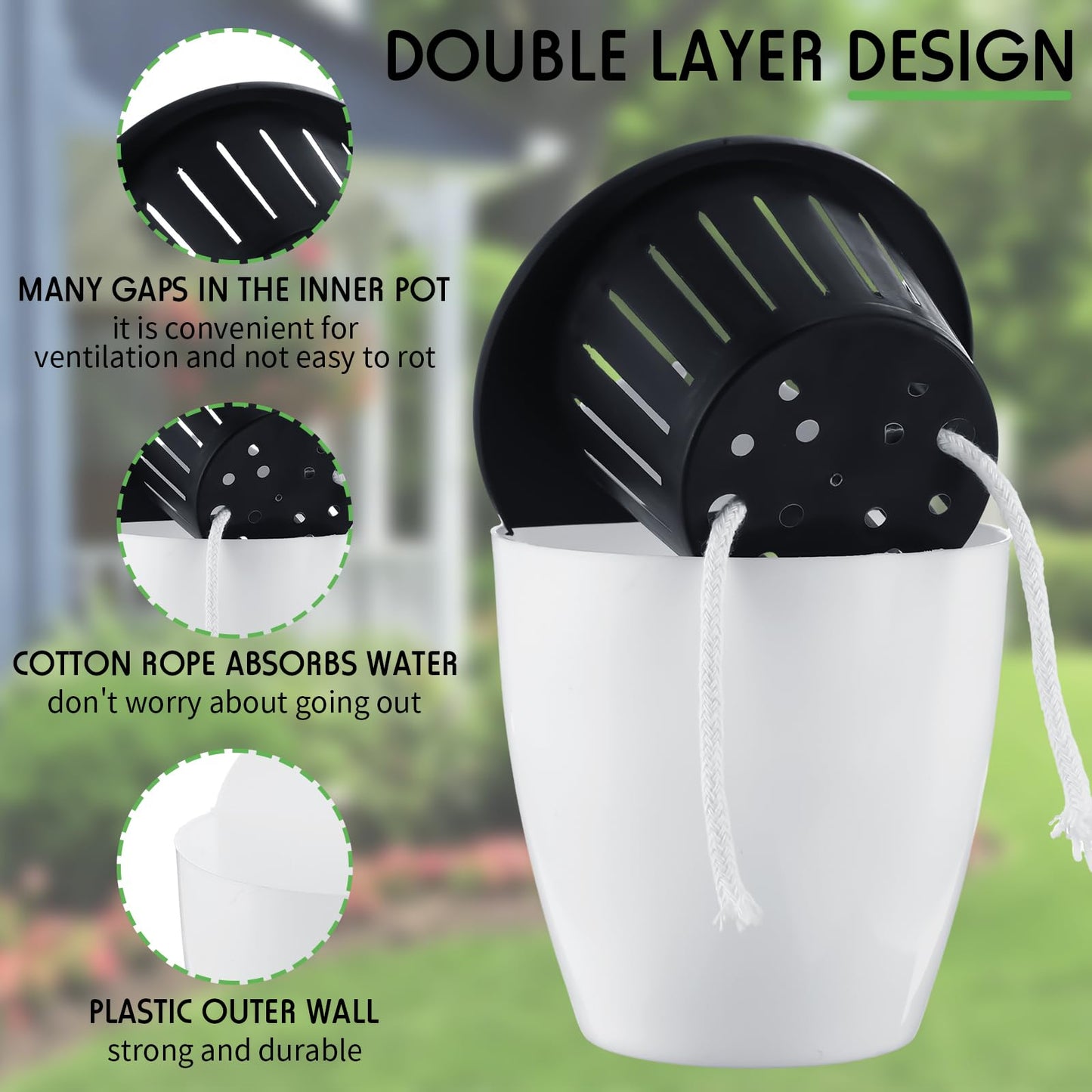 Dandat 20 Pack 4.3 Inch Wall Planter Self Watering Plastic Wall Pot Self Watering Planters Wall Mounted Herb Planter Indoor Flower Pots with Absorbent Cotton Ropes and Hooks for Garden Herbs Plants