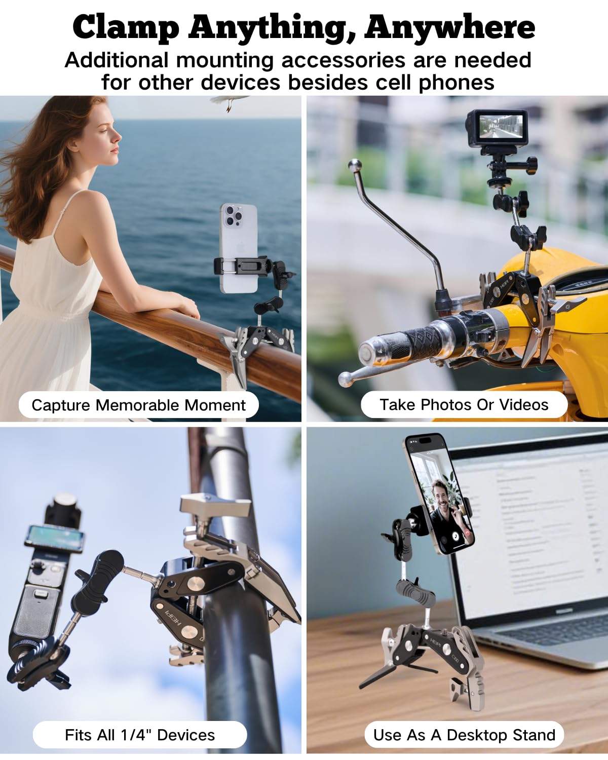 HEIPI Super Clamp Phone Camera Mount Holder 2-in-1 Clamp & Stand Design with 360°Rotation Long Magic Arm with Phone Clip Mount Adapter Holder Max Clamping 3.93 inch