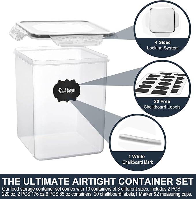 VERONES Large Tall Airtight Food Storage Containers, 10 PACK Plastic Airtight
