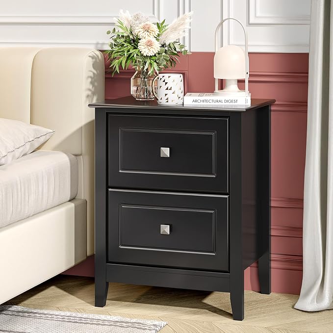 VINGLI 18.9" W Black Nightstand Set of 2