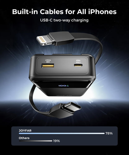 Portable-Charger-Power-Bank Travel Essentials Battery Pack USB C 30000mAh Built in Cable 22.5W Phone Fast Charging Powerbank Compatible with iPhone 16 15 14 13 12 11 iPad Samsung Google Xiaomi