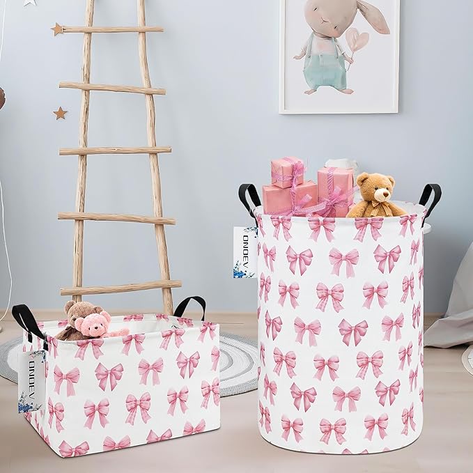 Round Foldable Girls' Storage Basket Kids Laundry Hamper Pink Gift Basket