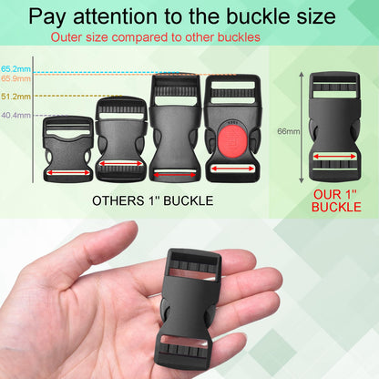 6 Pack 1" Buckle Quick Side Release Buckles Dual Adjustable No Sewing Clips Plastic Buckle Replacement for Nylon Webbing Straps Backpack Belt Dog Collars(Inner Diameter 1 Inch)