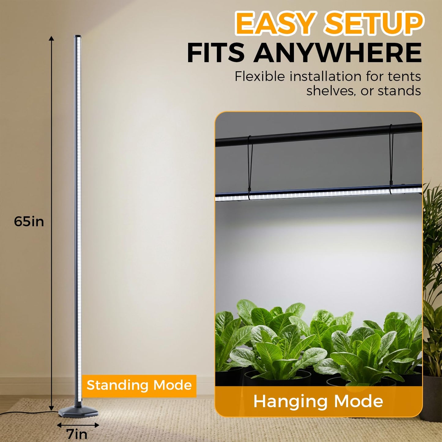 CCACC Standing Grow Light with Timer, 192 LEDs, 65 Inch Full Spectrum Vertical Plant Lamp Bar for Indoor, 3 Light Modes, 10 Level Dimmable Floor Grow Light, Mimic Sunlight to Tall Plants & Flowering