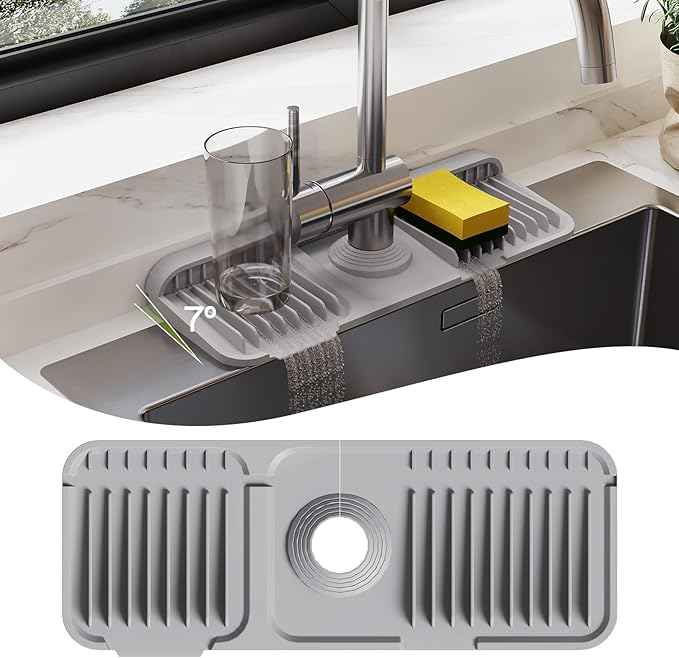 15 Inch Silicone Faucet Mat for Kitchen Sink Splash Guard – 2025 Upgraded