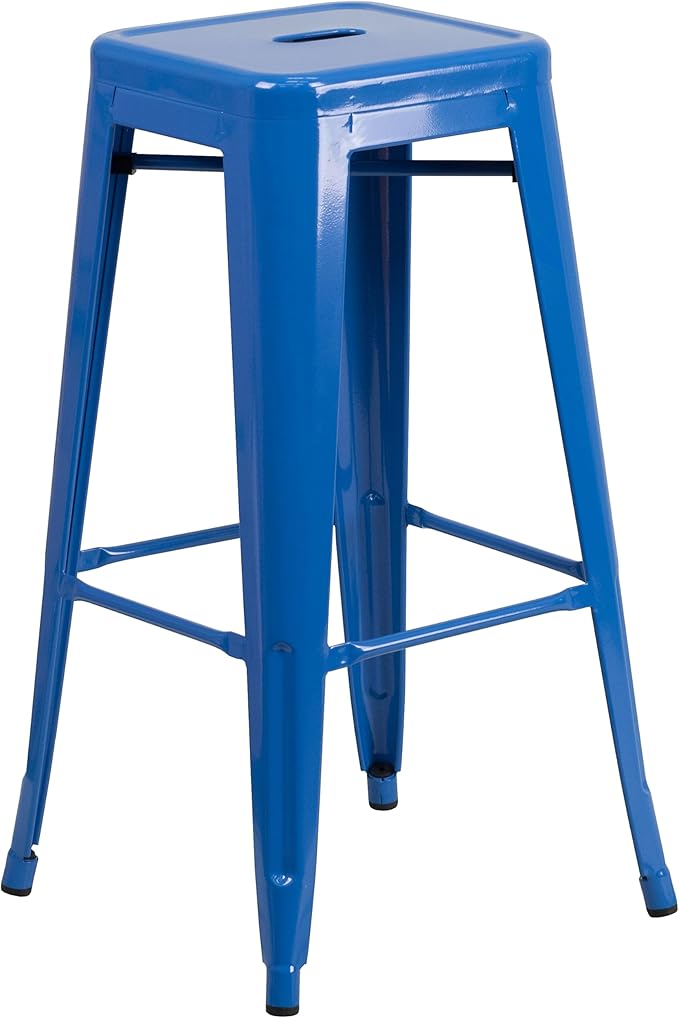 Flash Furniture Commercial Grade 30" High Backless Blue Metal Indoor-Outdoor