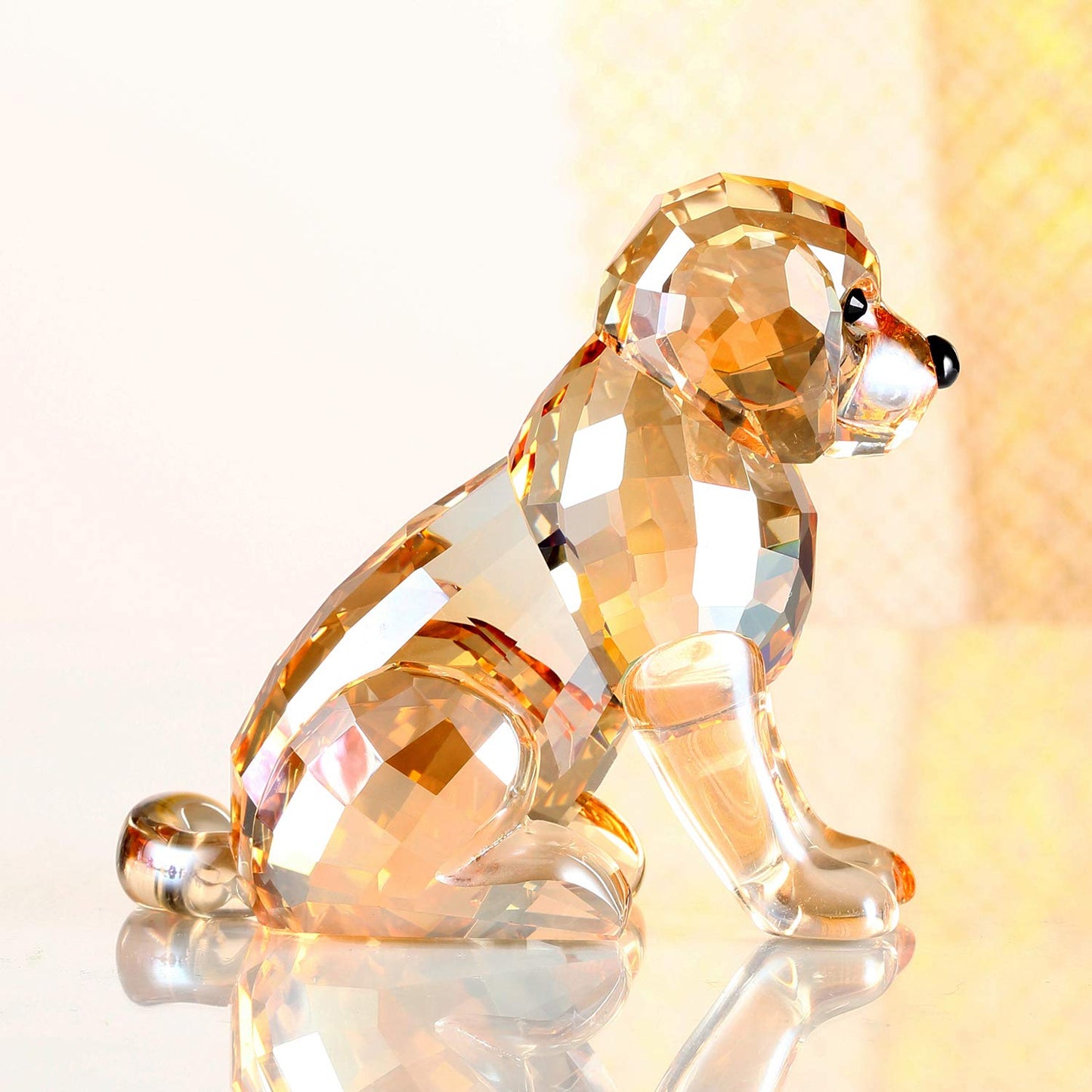 DOJOZ Crystal Labrador Dog Puppy Figurine Animals Lovely Craft Home Decor Ornaments Collectible Birthday Gifts (Gold)