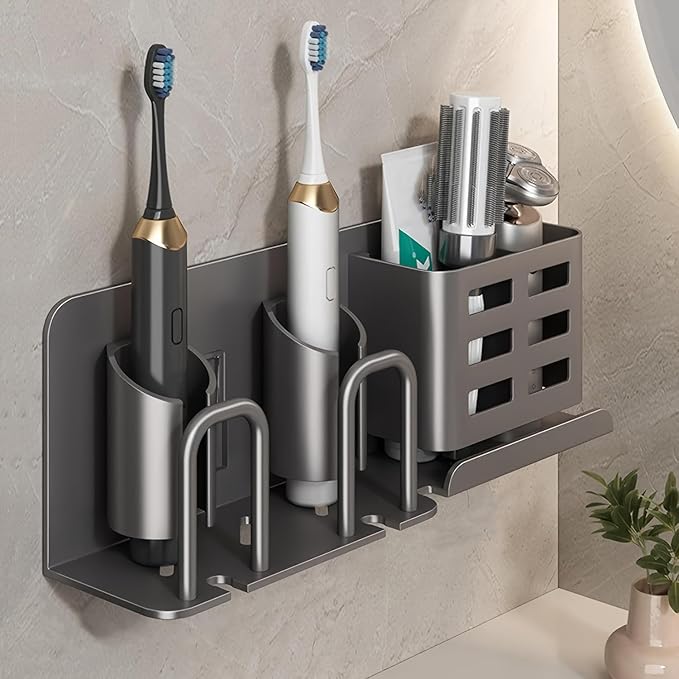 Electric Toothbrush Holder Wall Mounted, Aluminum Bathroom Organizer