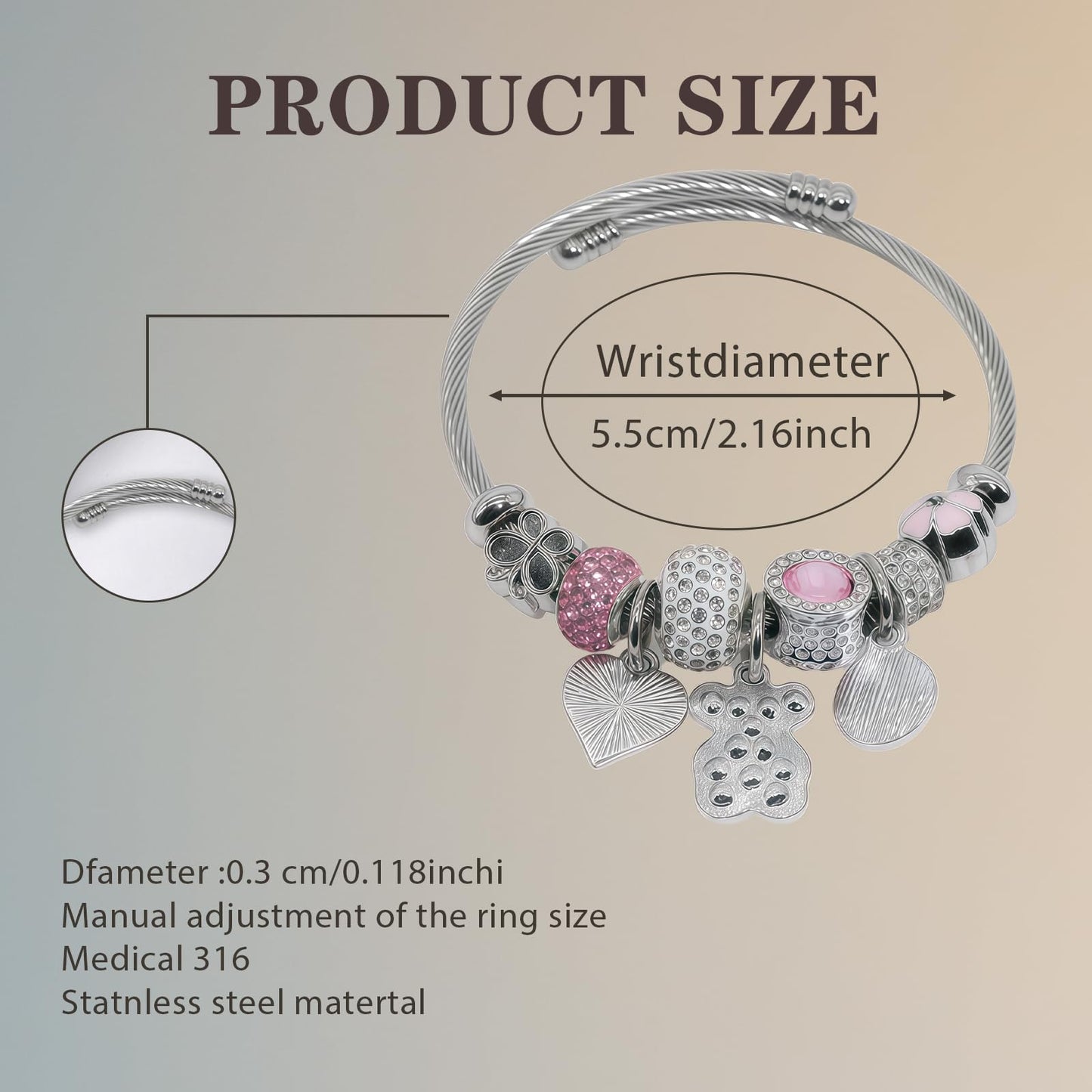 IUULOB Silver Women Bracelets - Adjustable Charm Bracelets for Women Birthday Gifts Favors Titanium Steel Bracelet Bundle Jewelry Kit (E: Bear - Stars)