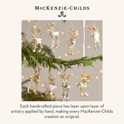 MACKENZIE-CHILDS Patience Brewster Mini Ornaments Set, Mini Christmas Ornaments, Moonbeam Reindeer