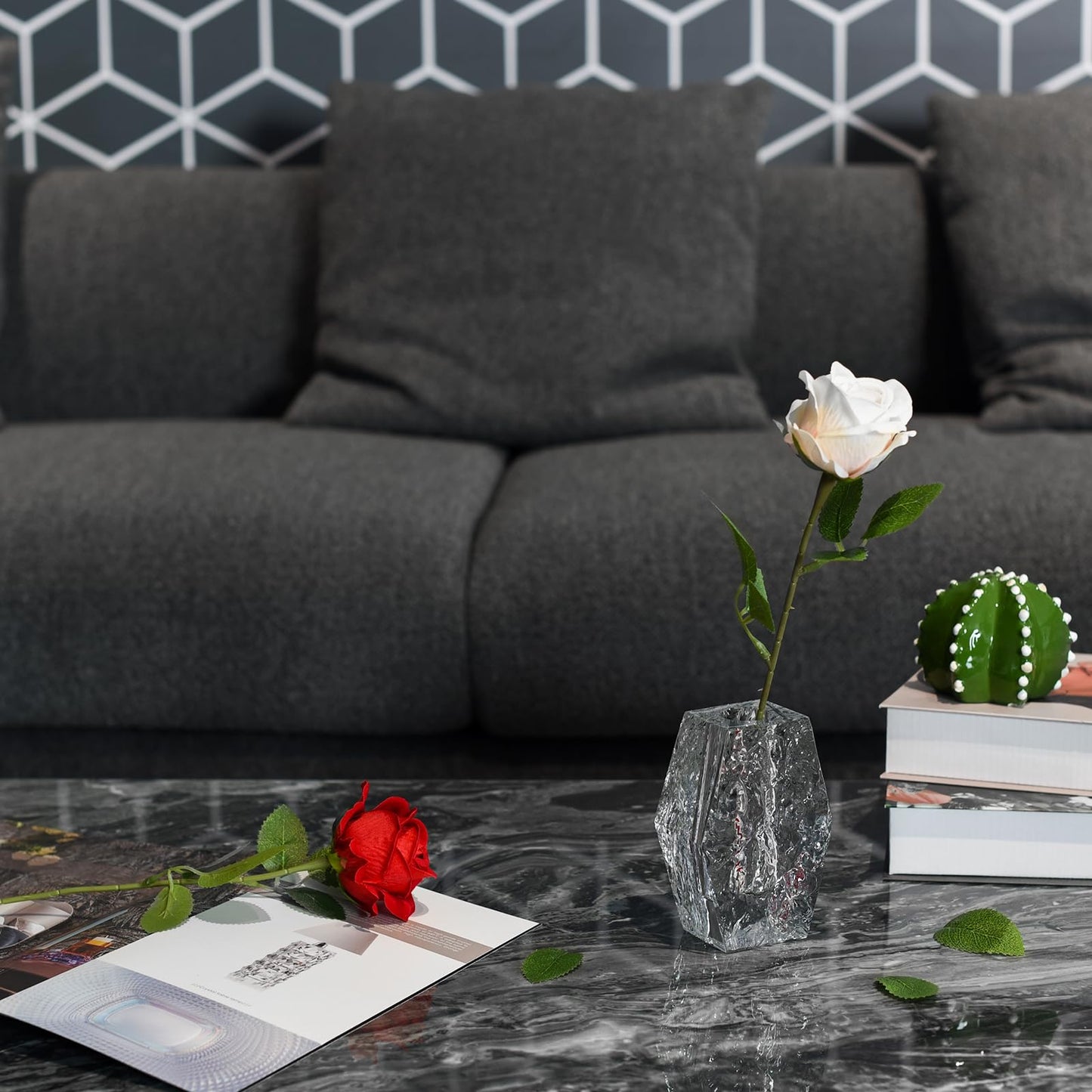 Glacier Series Crystal Vase 4.7-inch High, Modern Crystal Home Office Decor for Living Room Dining Table Centerpieces, Birthday and Wedding