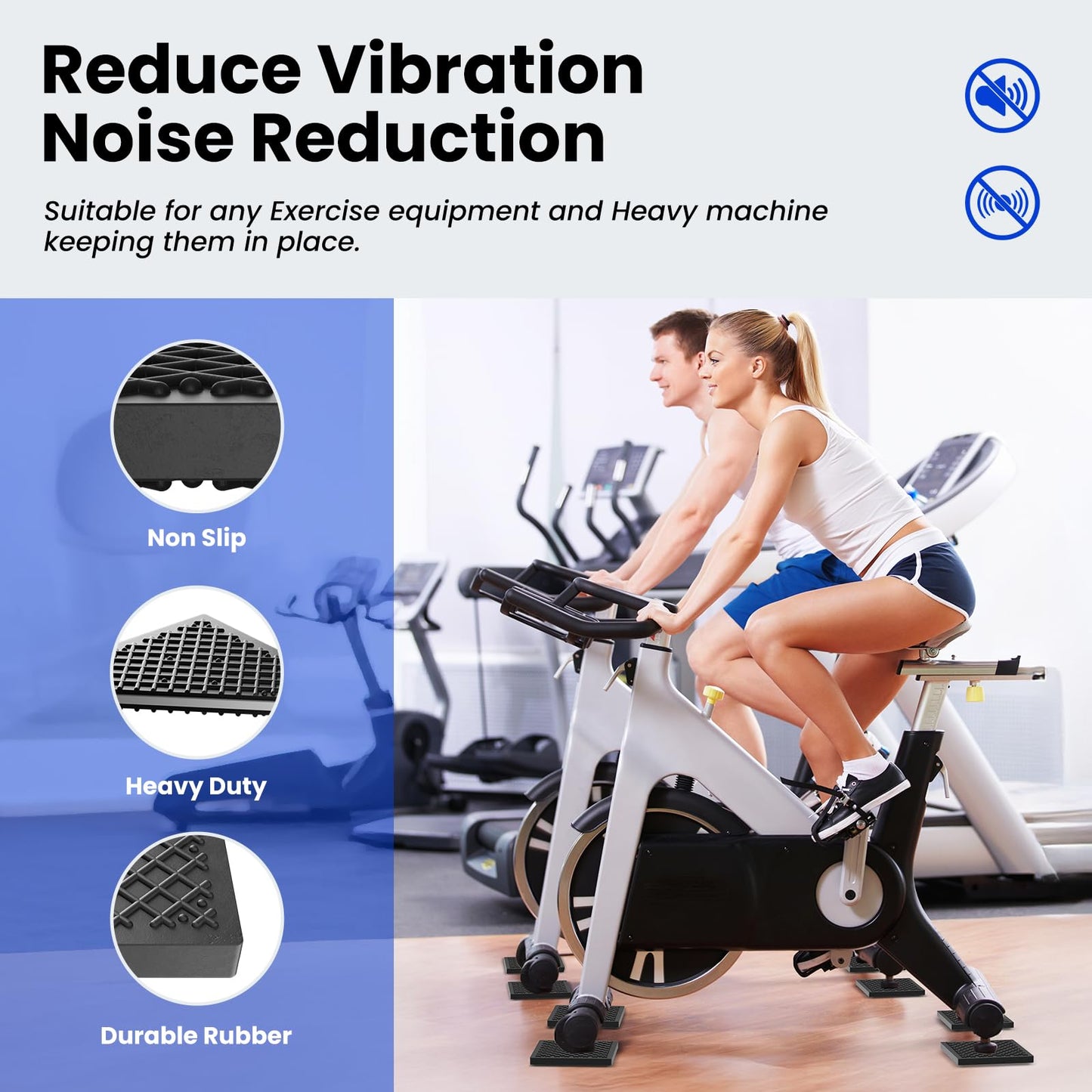 Exercise Equipment Mat 5.11x5.11x0.55in 6pcs, Heavy Duty Thick Steel Embedded Rubber Mat, Anti Slip/Noise Reduction/Vibration Resistance, Treadmills Equipment Pads, Used for Carpets, Wooden Floors