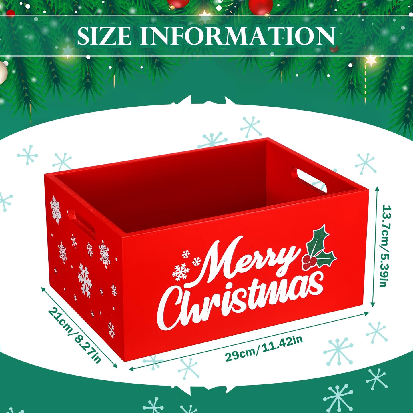 Namalu Christmas Hot Cocoa Bar Storage Box Wooden Crate with Handles Hot Cocoa Decorative Rustic Farmhouse Wood Basket Christmas Wood Storage Bins Organizer Bucket for Xmas Candy Dish Home(Red)