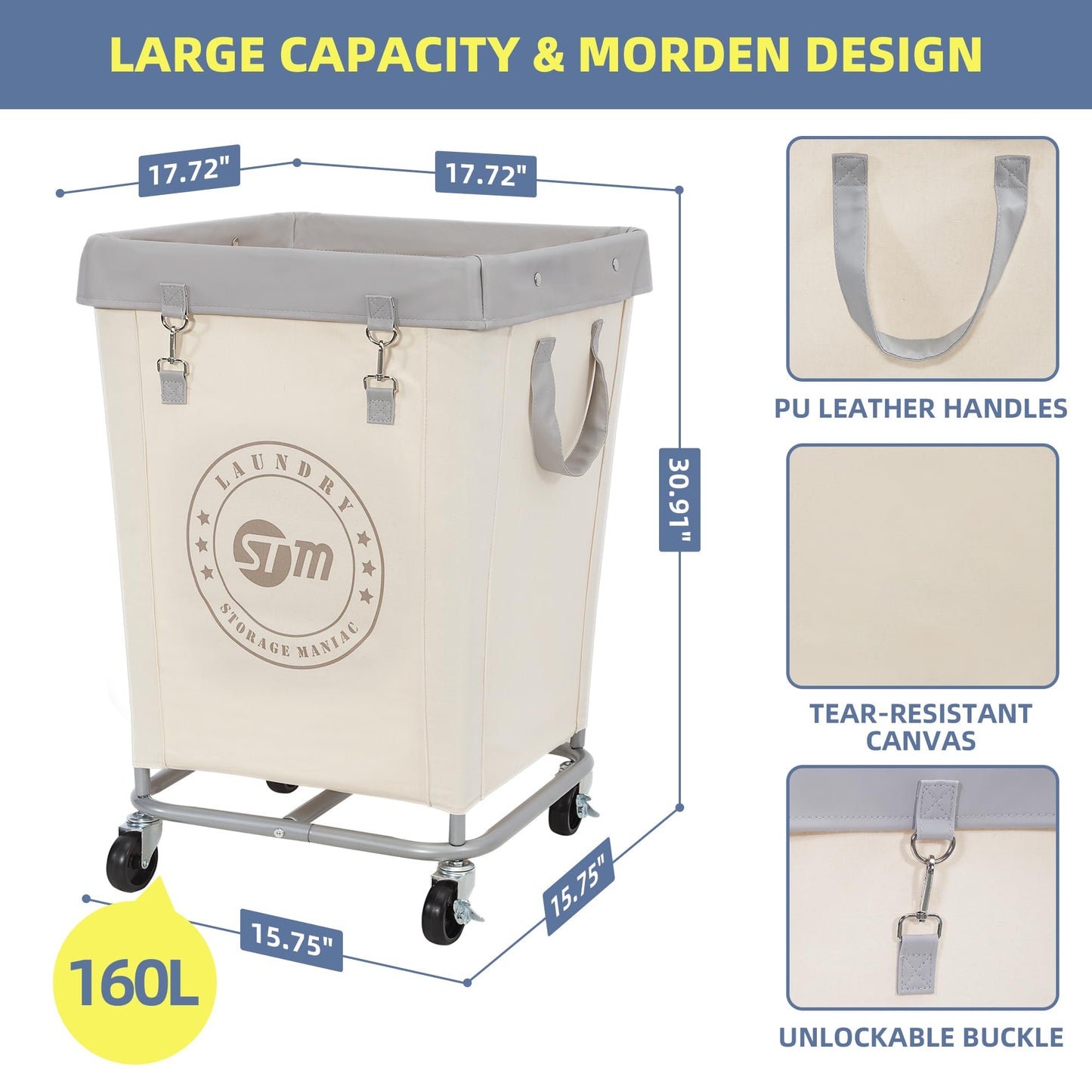 STORAGE MANIAC Umbrella Drying Rack and Medium Industrial Laundry Cart Set - Streamlined Laundry Solution with High Capacity and Extra Accessories for Efficient Washing, Drying, and Storage