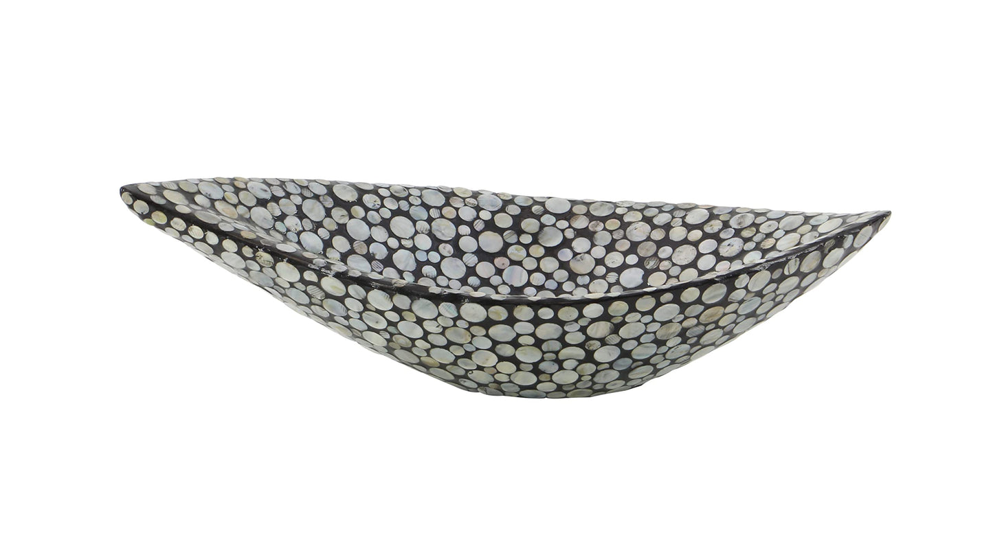 Deco 79 Mother of Pearl Shell Living Room Decor Tray Ottoman Tray, Serving Tray 22" x 10" x 6", Gray