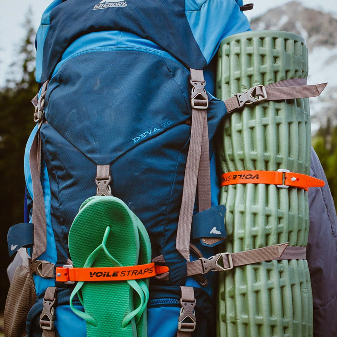 Voile Straps® 3 Pack – Aluminum Buckle | 3-Pack of Heavy-Duty UV-Resistant Polyurethane Straps | 15", 20", and 25" | Outdoor, Bikepacking, Repairs – Made in USA (Red-Blue-Green)