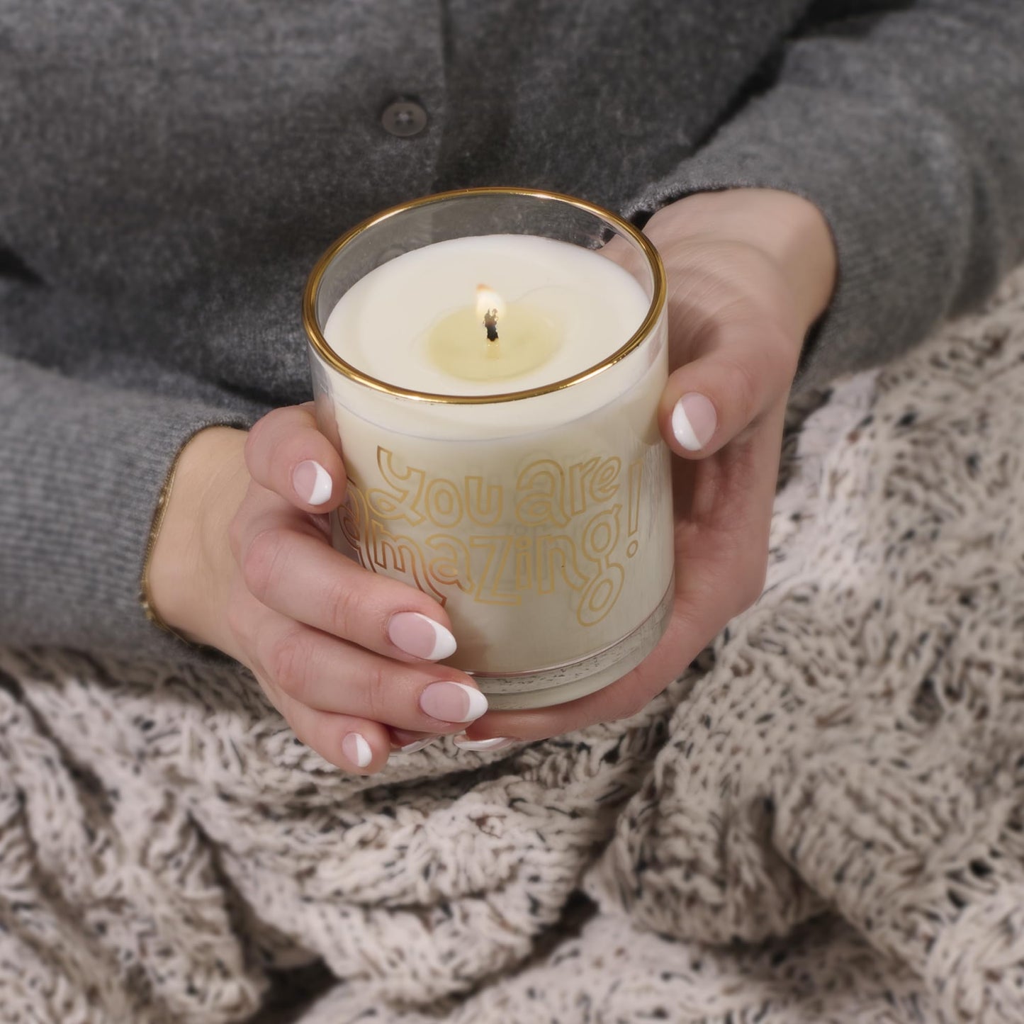 With Love Driftwood & Sea Salt Scented Candle, Soy Wax, Pure Essential Oils, You are Amazing Sentiment, Friendship Gifts, White and Gold Design Glass Jar, 40 Hours Burn Time