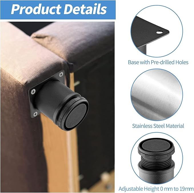 2.5 Inch Metal Furniture Legs Stainless Steel Adjustable Legs Black Metal Legs
