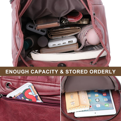 Everfunny Women Backpack Waterproof Anti-theft Lightweight PU Fashion Leather Shoulder Bag Travel Backpack