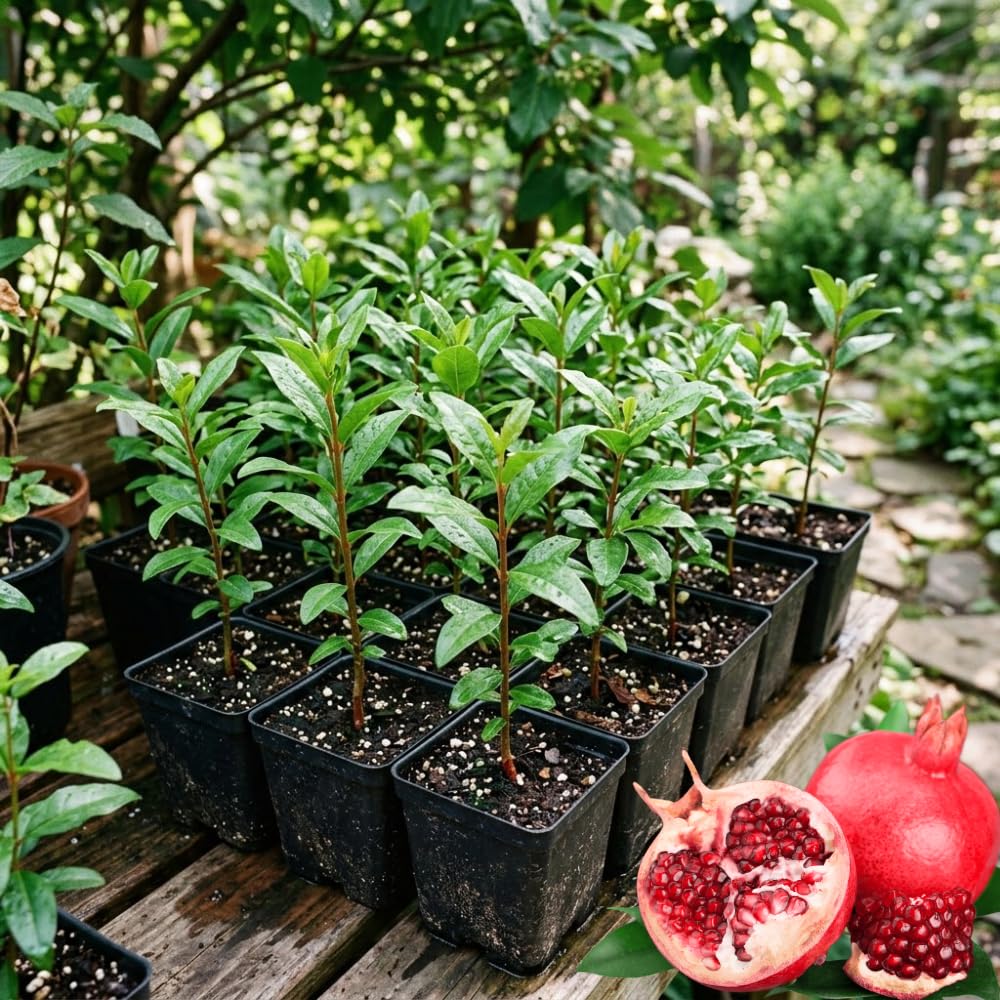 Wonderful Pomegranate Live Plant, Sweet Pomegranate Seedlings from 4 to 6 Inches Tall, Red Fruit Tree for Patios and Gardens
