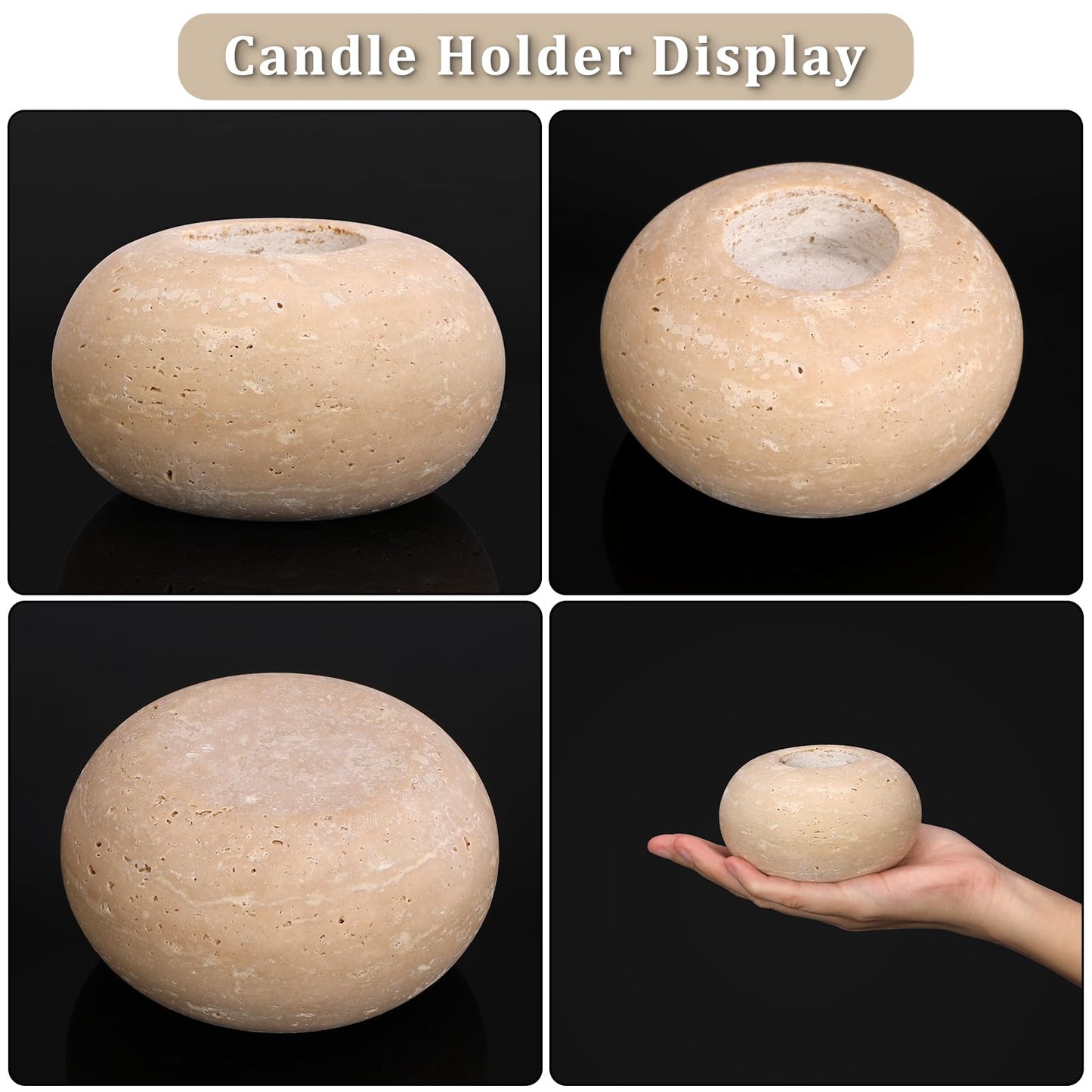 OwnMy 2PCS Travertine Candle Holders Decorative Stone Tealight Candle Holders Set, Elegant Travertine Votive Candle Stands for Dining Table Centerpieces Wedding Home Decors, 4" Dia x 2.2" H