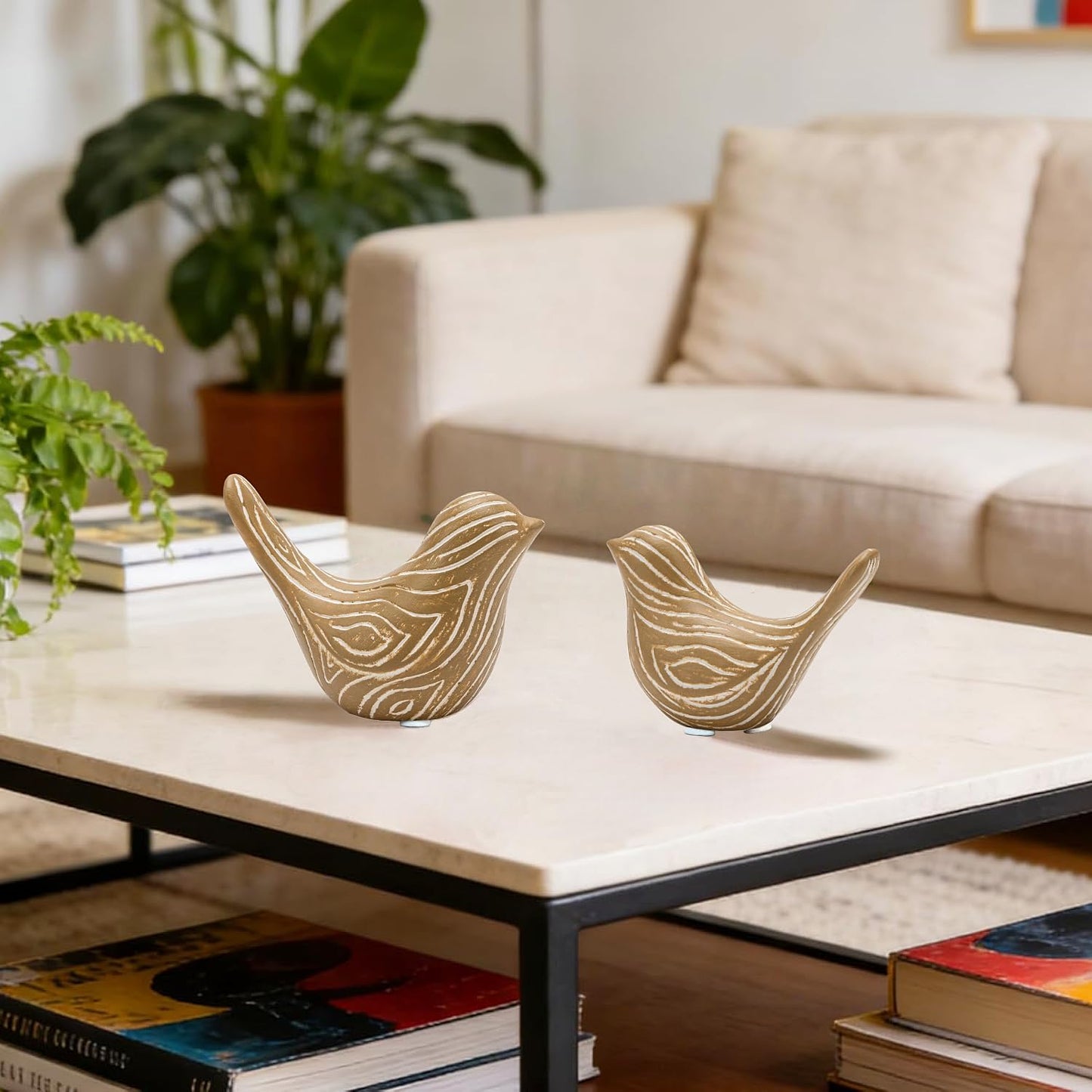 2PCS Small Birds Statues, Modern Home Decor Bird Sculptures, Animal Figurines Decorative Ornaments for Living Room, Bedroom, Office Desktop, Bookshelf, Coffee Table, Cabinets, Gifts for Bird Lovers
