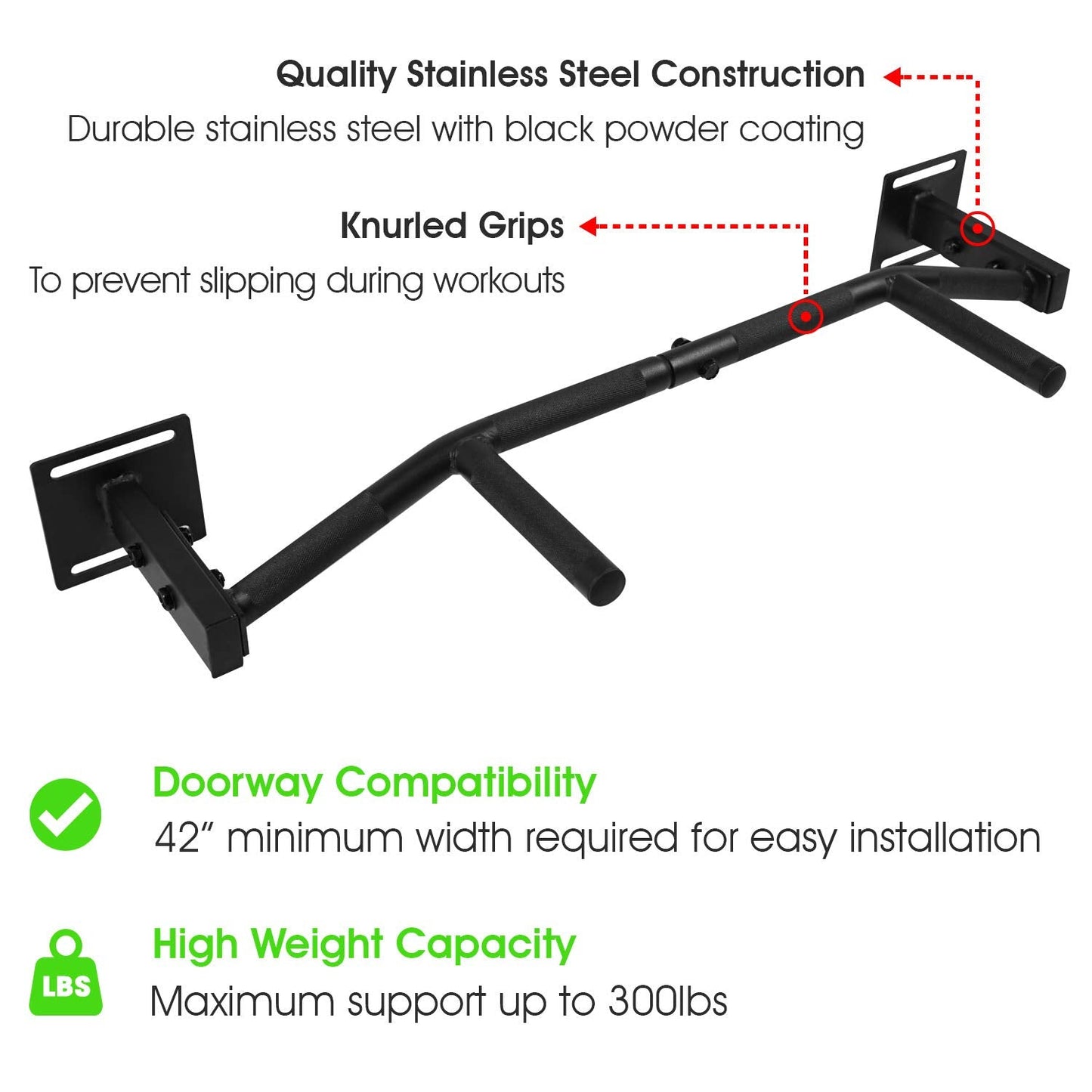 Yes4All Doorframe Pull-up Bar/Chin Up Bar - 36 inch Kingstud Doorway Pull-up Bar