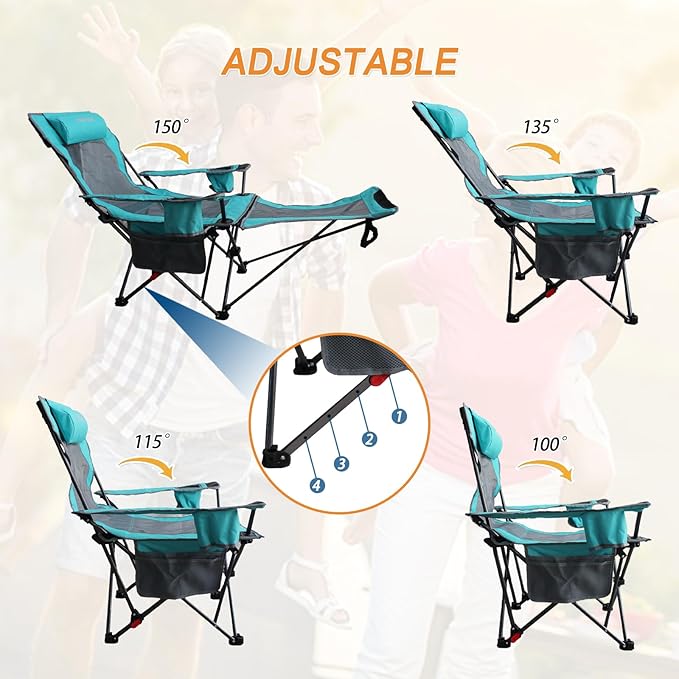Reclining Camping Chair with Removable Footrest Lounge Chair with Headrest