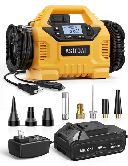 AstroAI MC3 Cordless Tire Inflator Portable Air Compressor for Car Tire Pump 160PSI with HD Screen, 3 Power Sources & Dual Powerful Motors, Heavy Duty Air Pump Inflation/Deflation