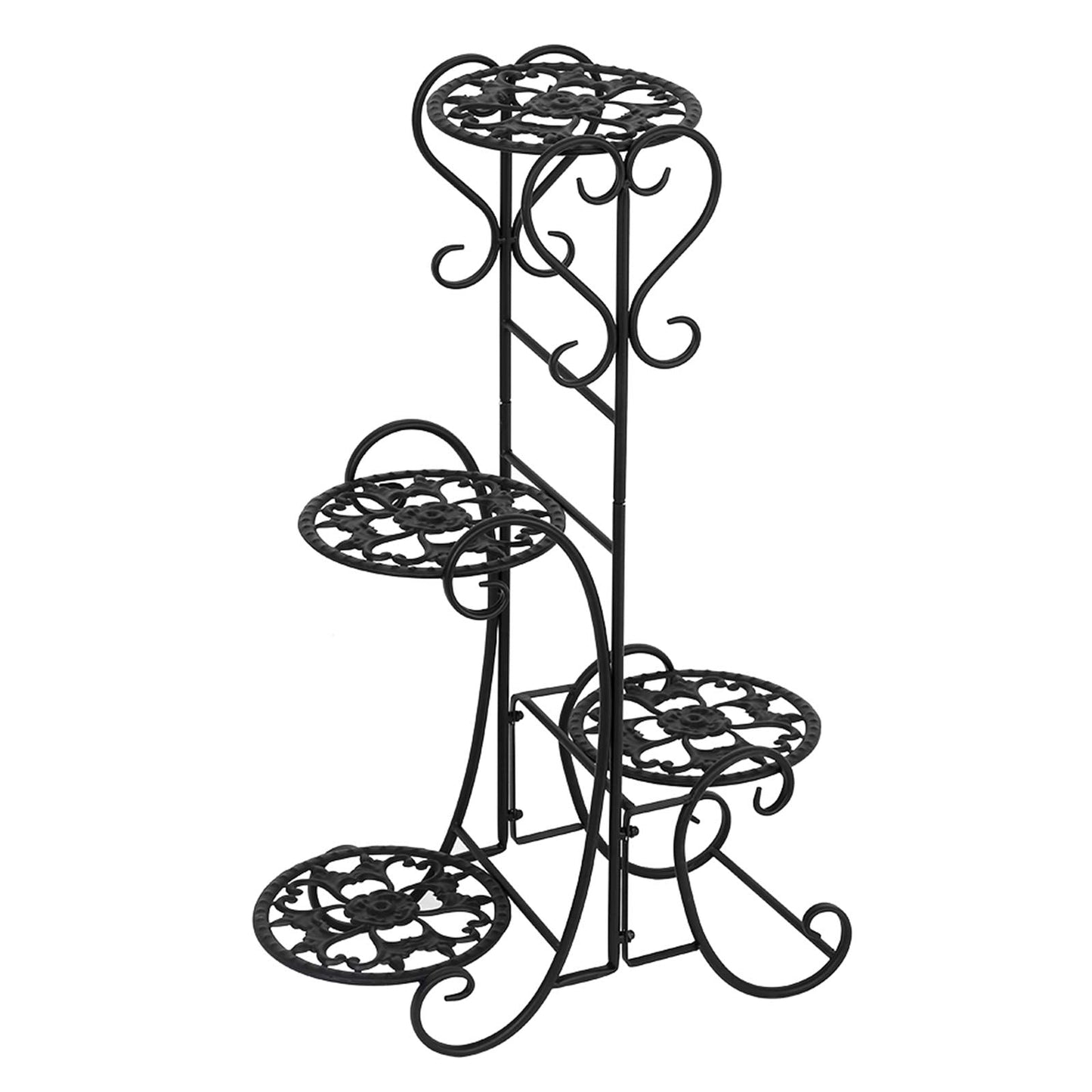 Plant Stand Indoor Outdoor,4 Tier Corner Shelf Shelves Decoration Display Rack - Metal Wrought Iron Multi Flower Planter Potted Holder Organizer for Living Room Balcony Garden Patio, Black