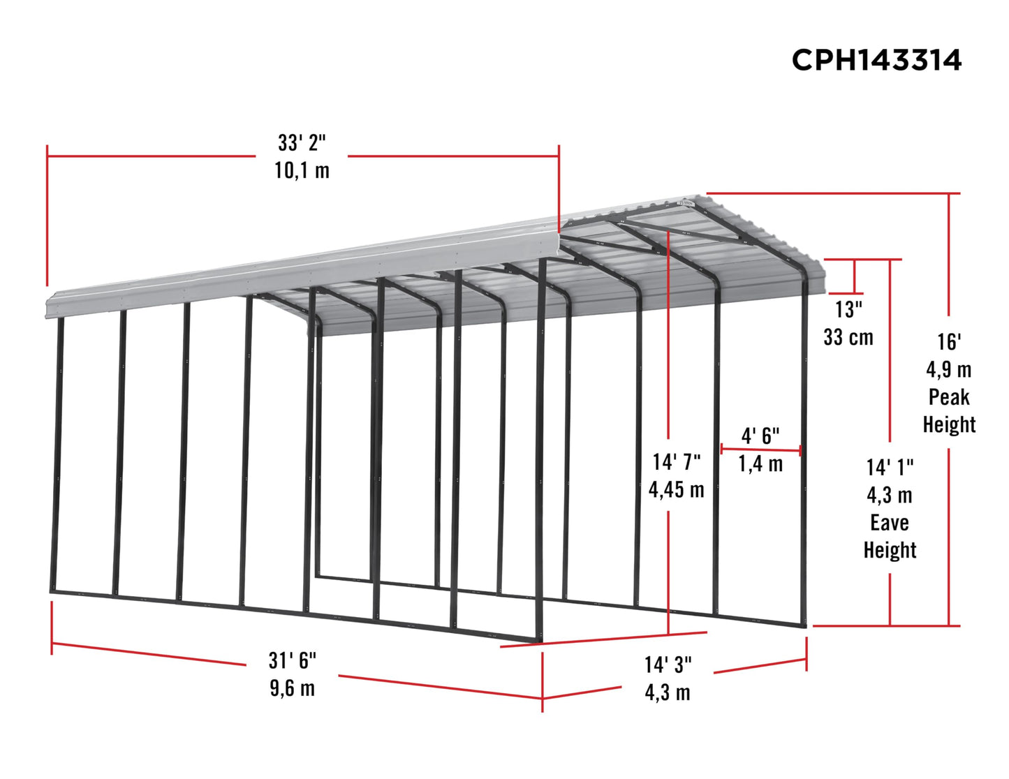 Arrow Carports Galvanized Steel Carport, RV Metal Carport Kit, 14' x 33' x 14', Eggshell