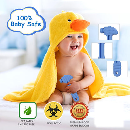 Haili Baby Teething Toys, Baby Teethers for 3-6 Months, Freezer BPA Free Silicone Teethers for Babies 6-12 Months 0-6 Months, Hammer Wrench Spanner Pliers Shape Teether Chew Toys