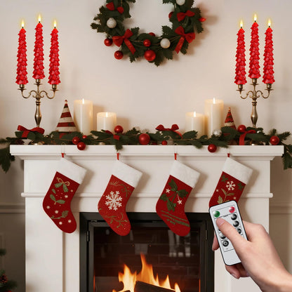 KunSwenn Christmas Tree Candles, Red Christmas Taper Candles, Set of 6 Real Wax LED Flameless Taper Candle, 9.8 Inch LED Tree Candlesticks for Xmas Home Decor
