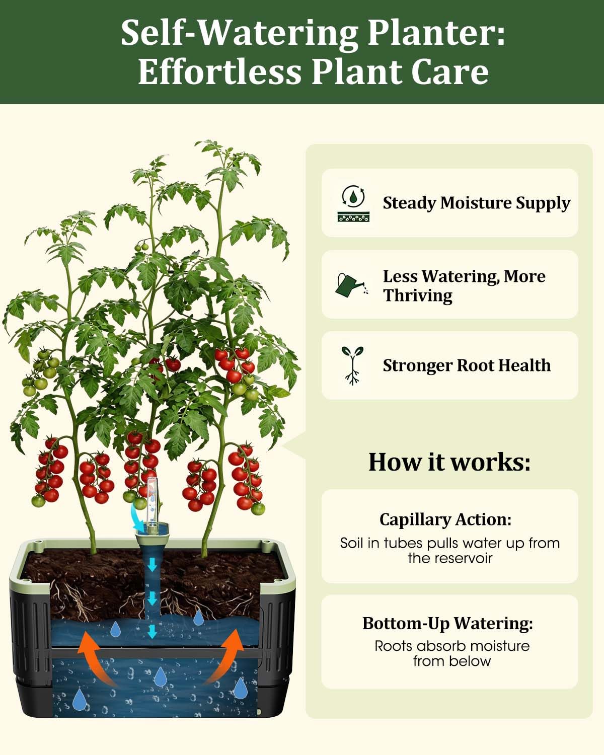 MQJIAZHI Self Watering Tomato Planter with Trellis, Rectangular Tomato Cages Trellis for Raised Garden Bed, Tomato Planters Box for Garden Pots Patio Indoor Outdoor (Rectangular, 2PC)