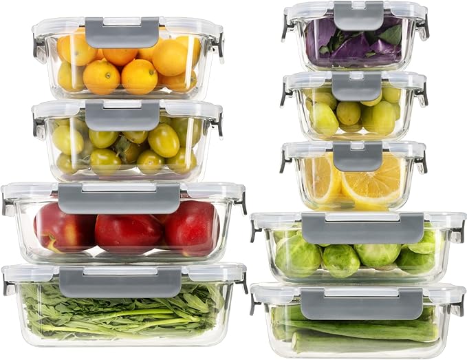 18 Pieces Glass Food Storage Containers
