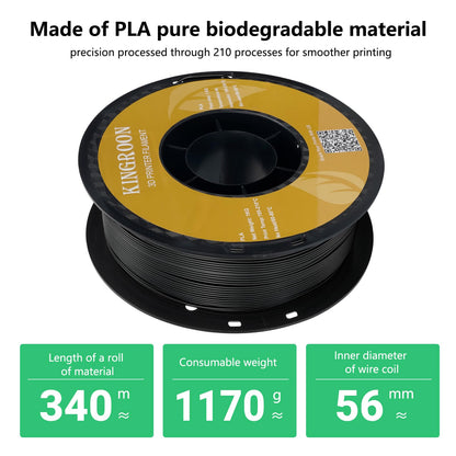 Kingroon 1.75 mm Black PLA Filament, 1kg Spool, 3D Printer Filament, Polylactic Acid, 1000g