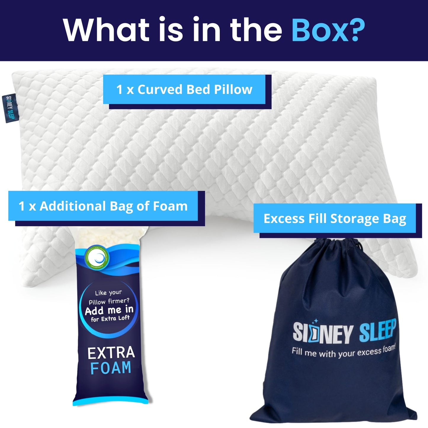 Sidney Sleep Pillow for Side and Back Sleepers - Comfort for Neck and Shoulder Pain - Adjustable and Customizable Shredded Memory Foam Filling - Queen Size - Includes Additional Foam Fill (White)