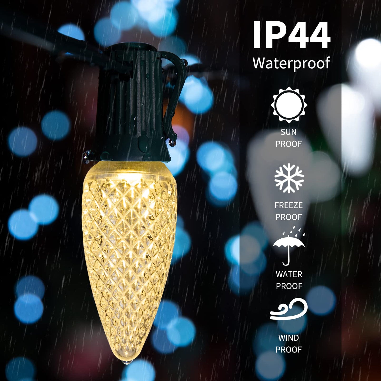 Brightown C9 Christmas String Lights Outdoor 50 Feet Led Christmas Lights, 50+1(Spare) Strawberry Bulbs Connectable UL Certified for Indoor Outdoor Roofline Patio Holiday Party Backyard Xmas Decor