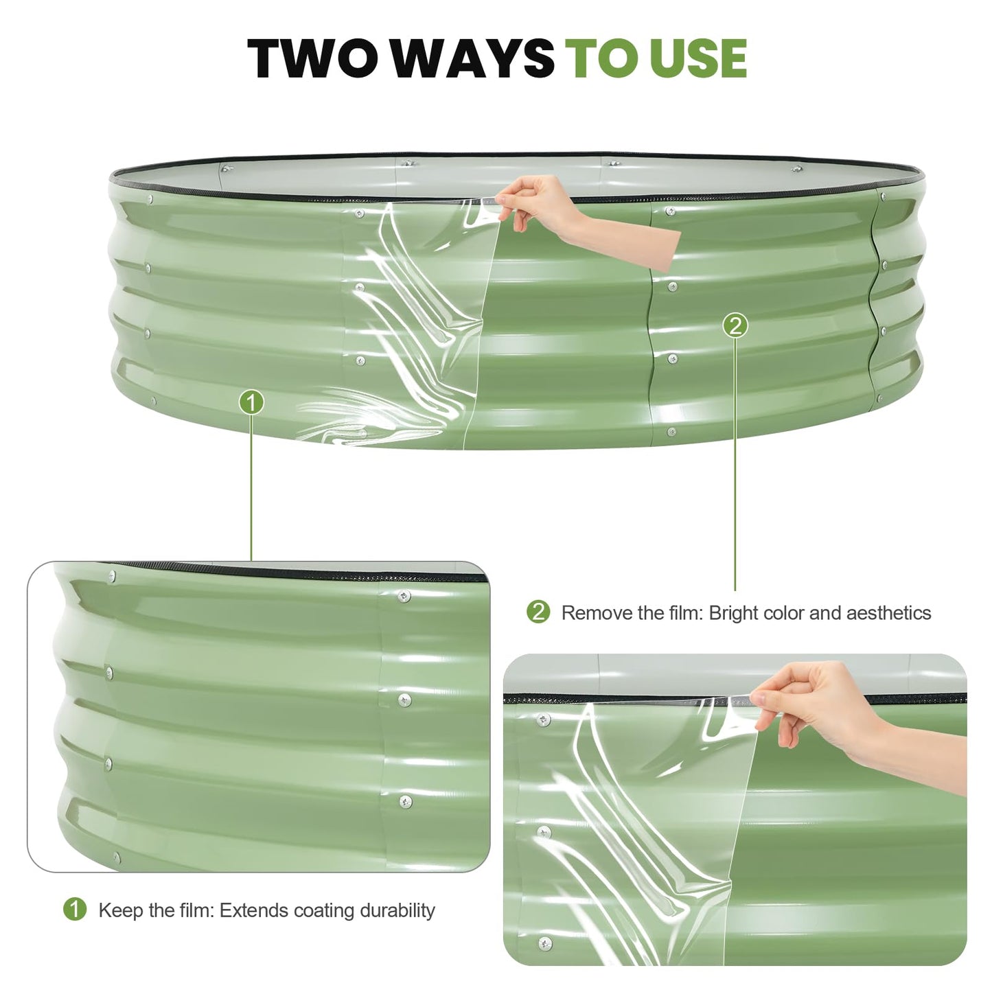 VIREO GARDEN Galvanized Raised Garden Bed Outdoor 2Pcs | 4x4x1ft Metal Raised Beds for Gardening with Safety Rubber Strip | Round Planter Box for Plants Like Vegetables Fruits Flowers, Olive Green