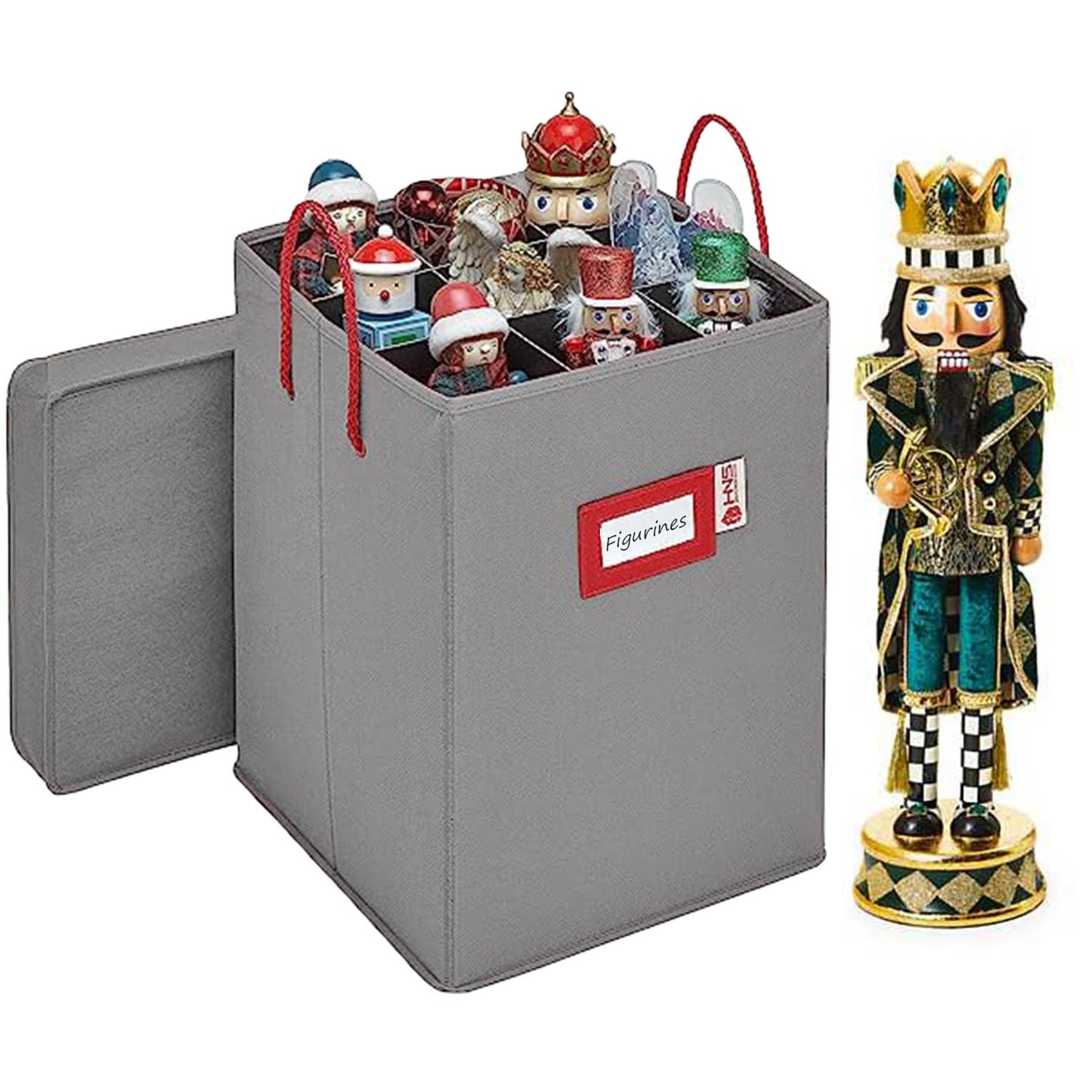 Christmas Nutcracker and Figurine Collectible Storage Box - Stores Up to 9-16" Tall Nutcrackers, Ornaments, and More - Holiday Decor Organizer with Adjustable Dividers - Nutcracker NOT Included