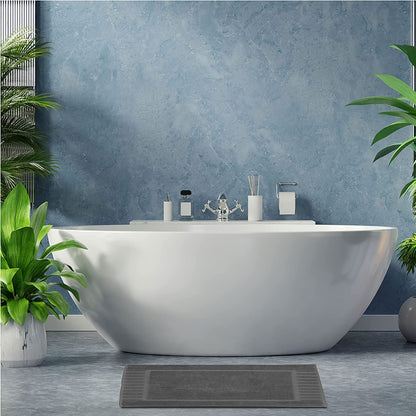 White Classic Set of 2 Bath Mats for Bathroom Floor, 86 x 56 cm Terry Cloth Hotel Styles Bath Mat 2 Pack, Dark Grey Reversible Bath Towel Mats, Machine Washable Shower Bathroom Floor Towels, Grey