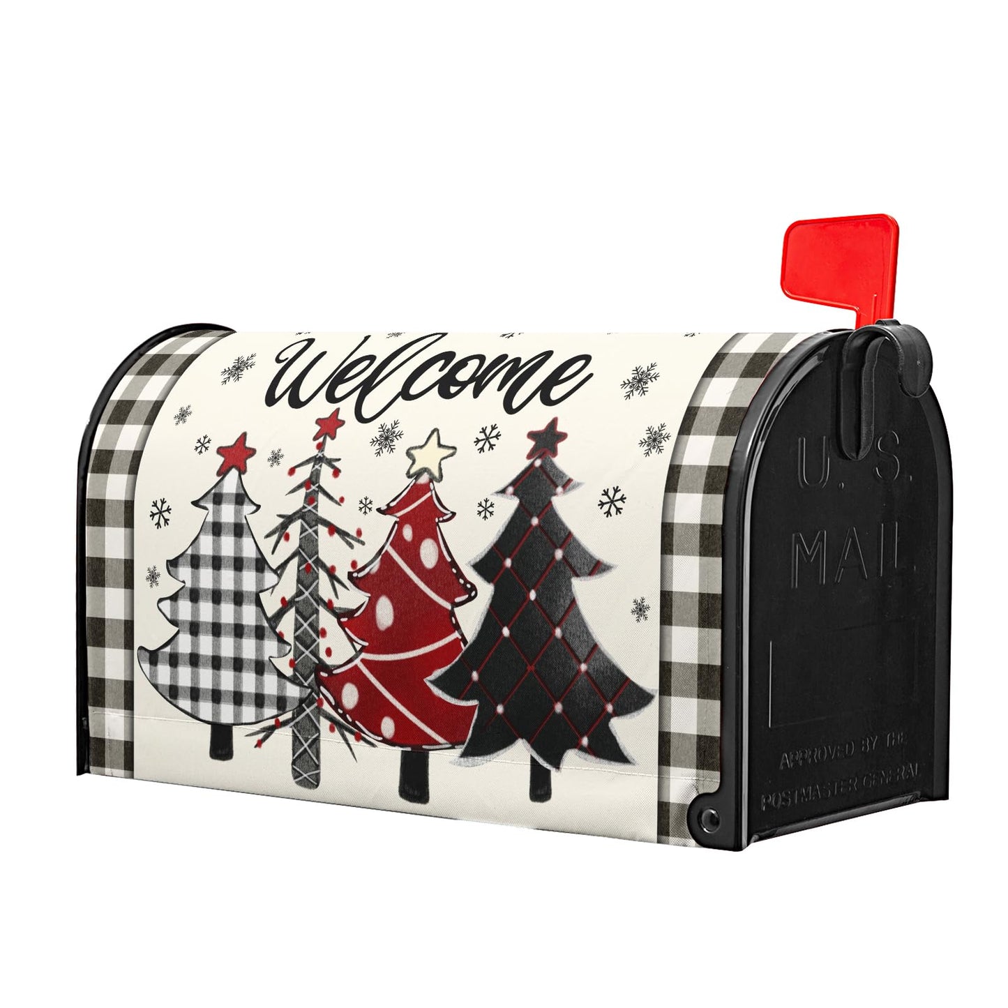 Miaoquhe Christmas Buffalo Plaid Mailbox Covers Magnetic Standard Size 21"x18" Winter Welcome Tree Mailbox Wraps Xtmas Snowflakes Post Letter Box for Holiday Outdoor Decoration