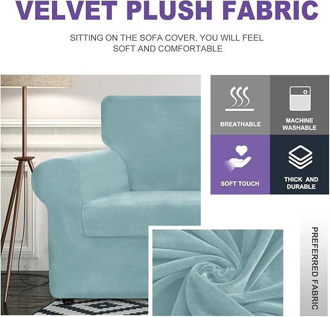 ZNSAYOTX Oversized Velvet 3 Piece Couch Cover