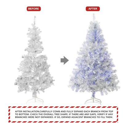 6Ft Artificial Christmas Tree with Metal Stand for Holiday Festival Parties Home Office Decor, 8 Modes 200 LED Blue Lights Included