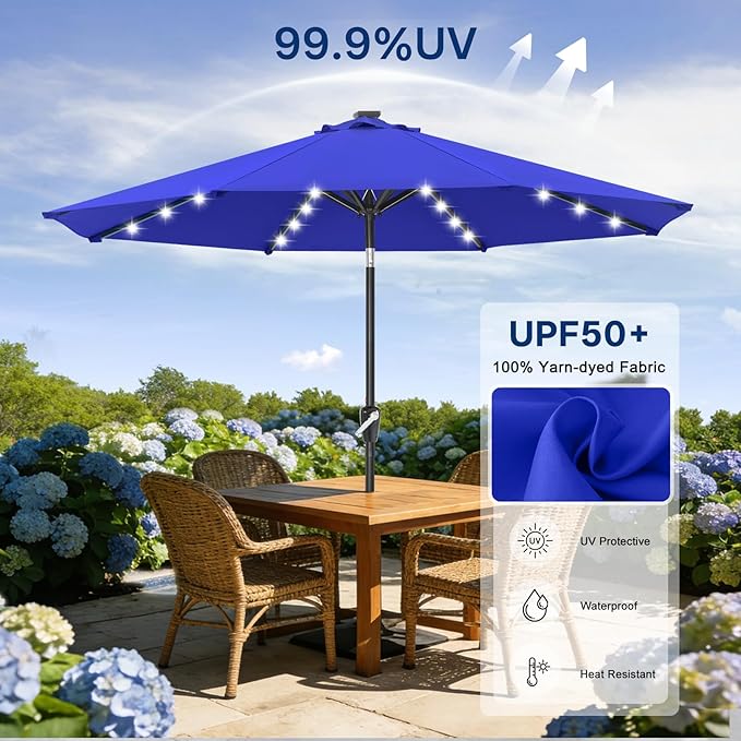 ABCCANOPY 10FT Durable Solar Led Patio Umbrellas with 32LED Lights (Blue)