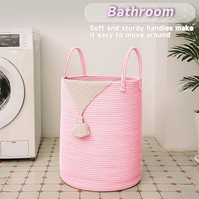 Large Woven Laundry Basket Hamper, 100L Cotton Rope Storage Bin